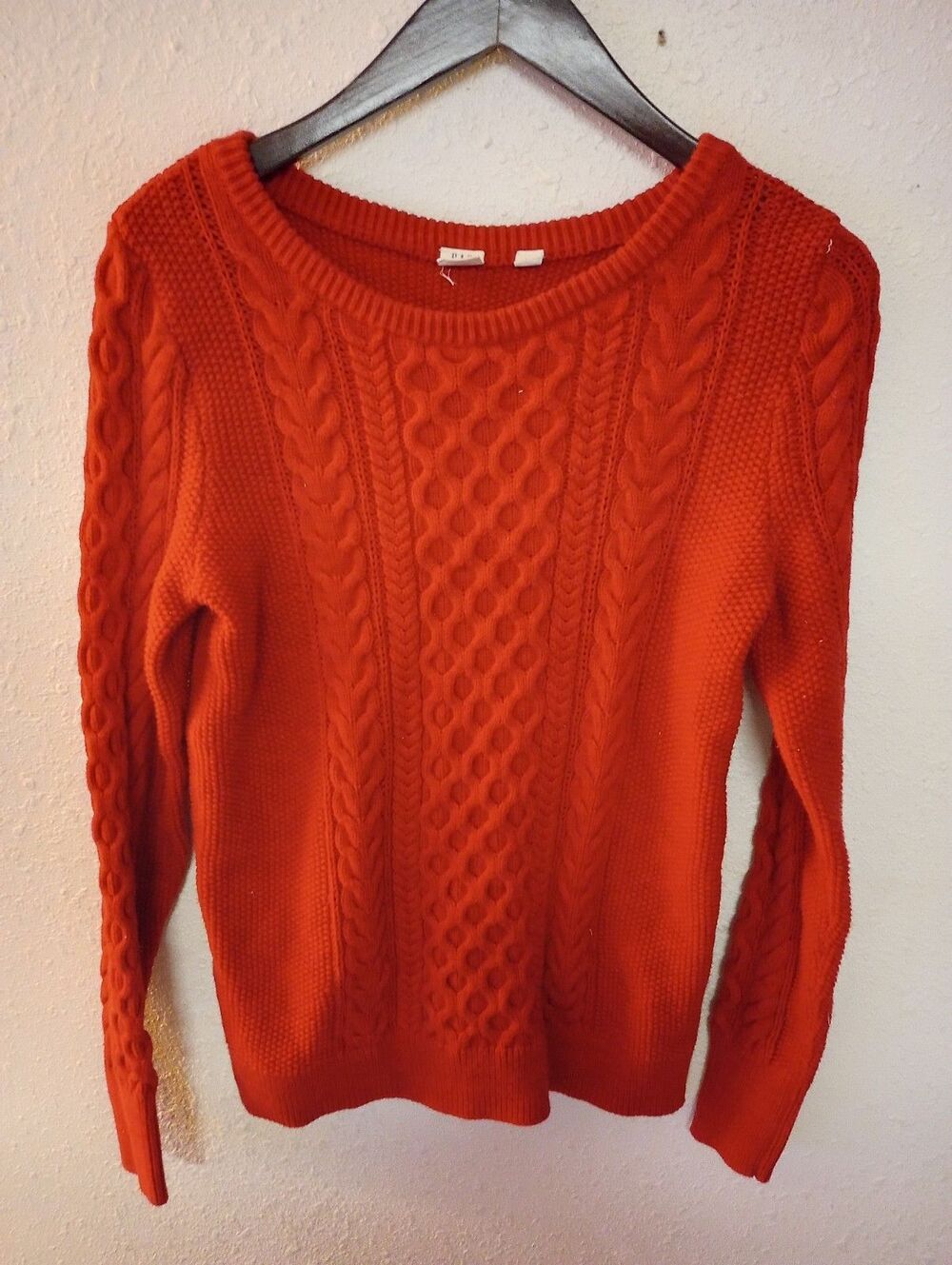 Gap Women's Cotton Sweater Size S Red Cable Knit Long Sleeve Crew neck Preppy